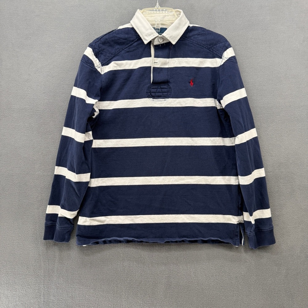 Polo Ralph Lauren Rugby Shirt Mens Medium Custom Fit Striped Navy White